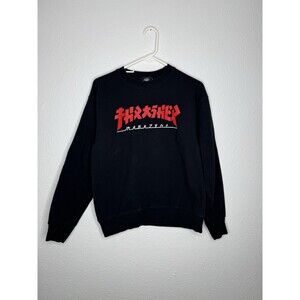 Vintage THRASHER Sweatshirt Men L Black Japanese Script Skateboard Magazine 90s